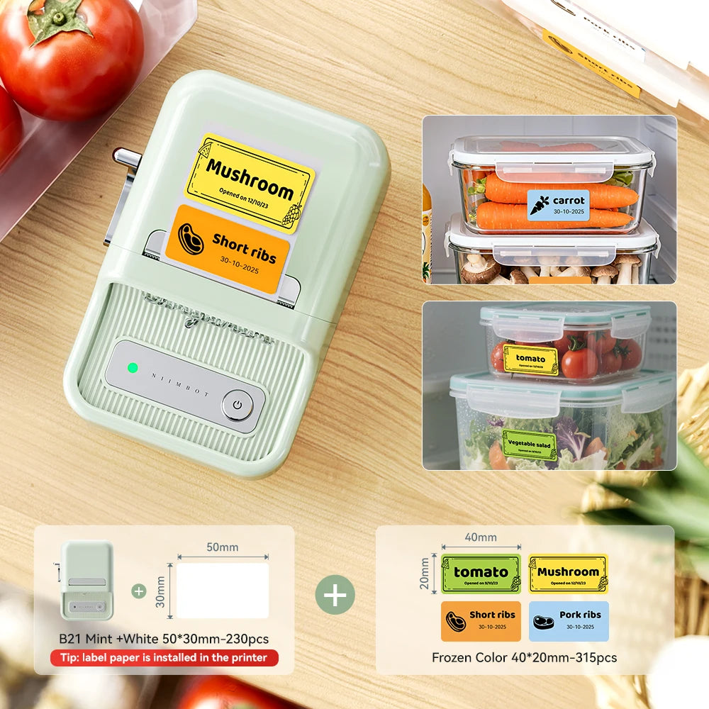 Niimbot B1/B21 Wireless Bluetooth Label Maker With Freezer Label for Kitchen Refrigerator Food Storage