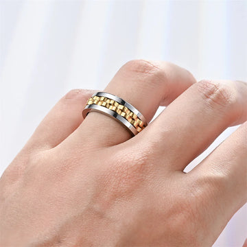 Stainless Steel Spinning Fidget Ring – Rotating Gear Chain Sensory Ring for Men