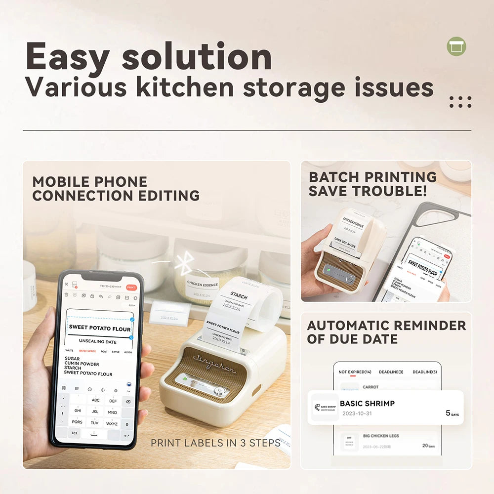 Niimbot B1/B21 Wireless Bluetooth Label Maker With Freezer Label for Kitchen Refrigerator Food Storage