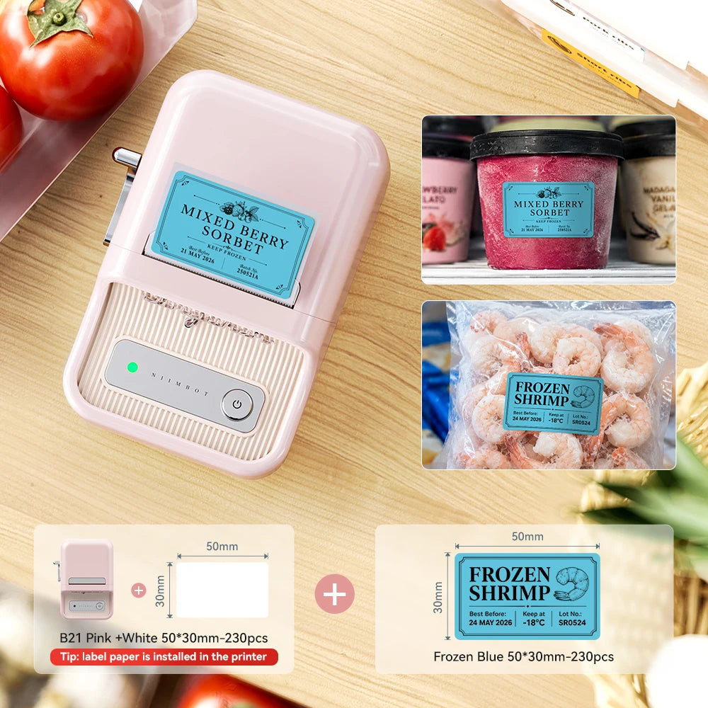 Niimbot B1/B21 Wireless Bluetooth Label Maker With Freezer Label for Kitchen Refrigerator Food Storage