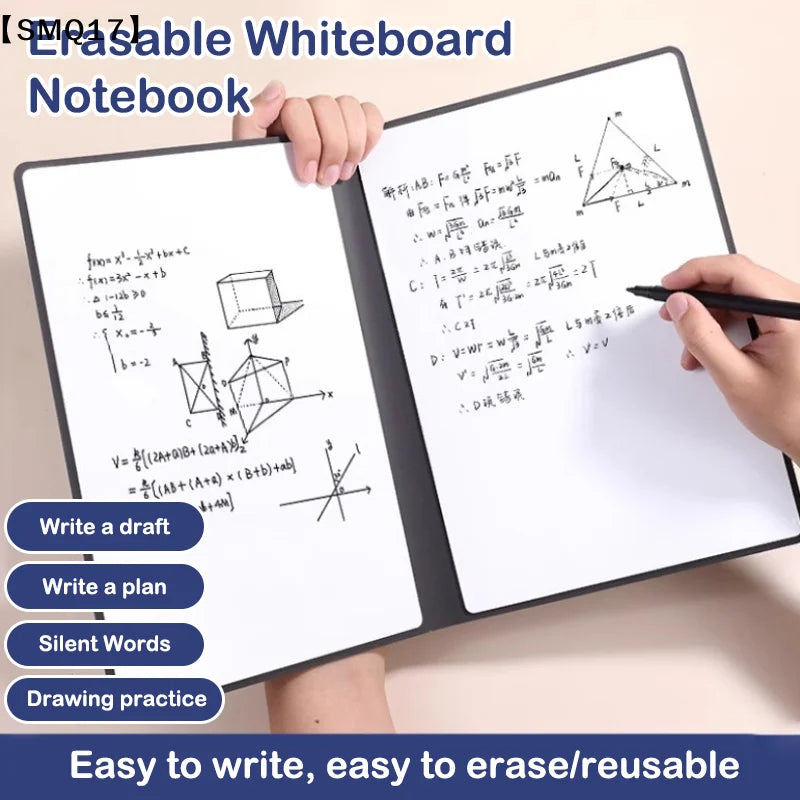 1Pc Reusable Whiteboard Notebook Set With Whiteboard Pen Erasing Cloth Leather Memo Weekly Planner Portable Stylish Office【SMQ】