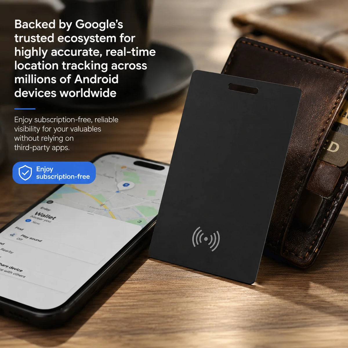 Wallet Tracker Card: Ultra-thin, GPS Tracking, Compatible with Google's “Find Hub” App,  Supports Wireless Charging