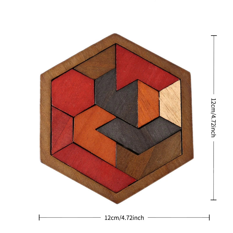 Hexagonal Wooden Puzzle – 11-Piece Interlocking Brain Teaser