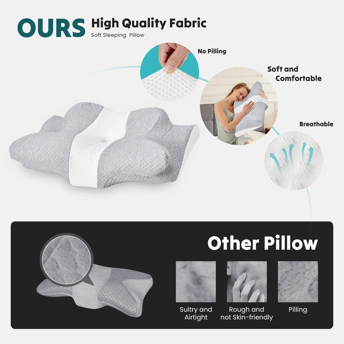 Ergonomic Memory Foam Side Sleeper Pillow – Cooling Contour Support