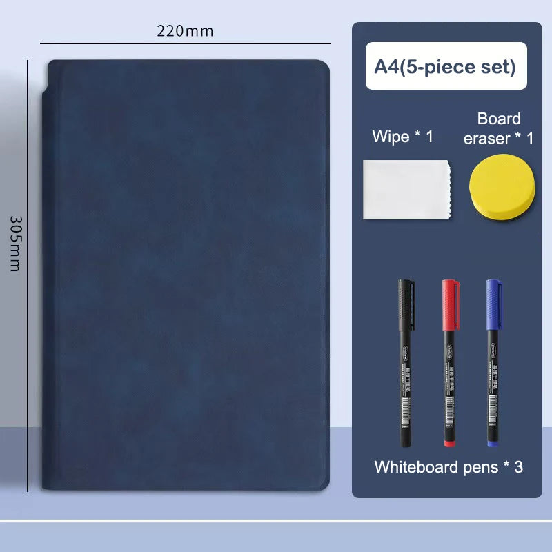 1Pc Reusable Whiteboard Notebook Set With Whiteboard Pen Erasing Cloth Leather Memo Weekly Planner Portable Stylish Office【SMQ】