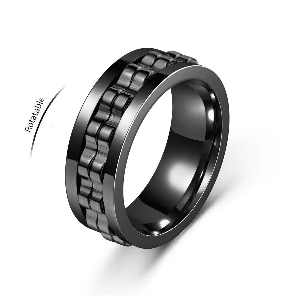 Stainless Steel Spinning Fidget Ring – Rotating Gear Chain Sensory Ring for Men