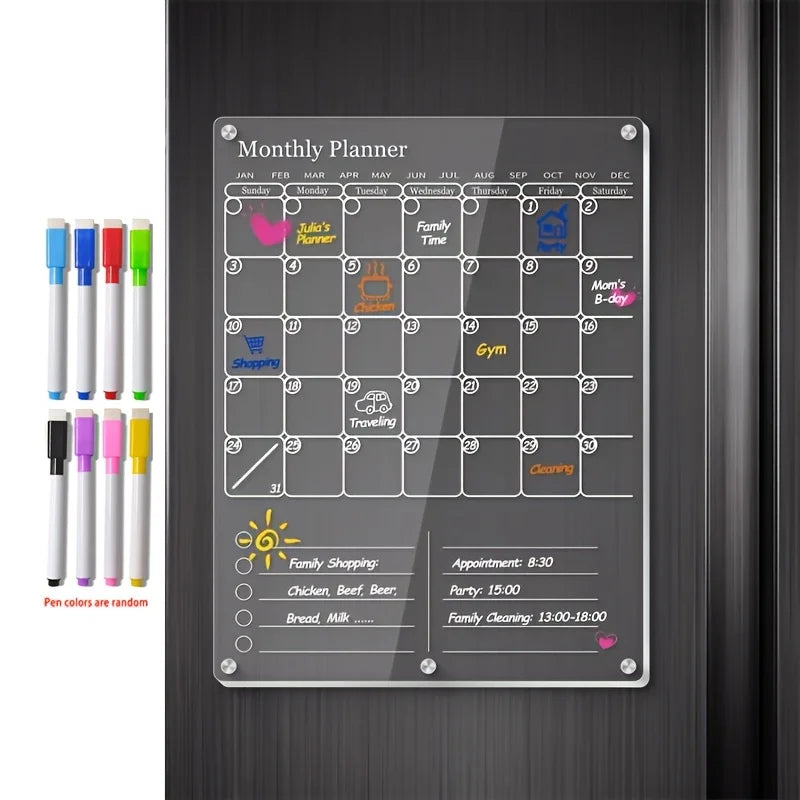 Acrylic Magnetic Calendar for Fridge, Clear Dry Erase Board Calendar for Refrigerator, Vertical Monthly Calendar to Do