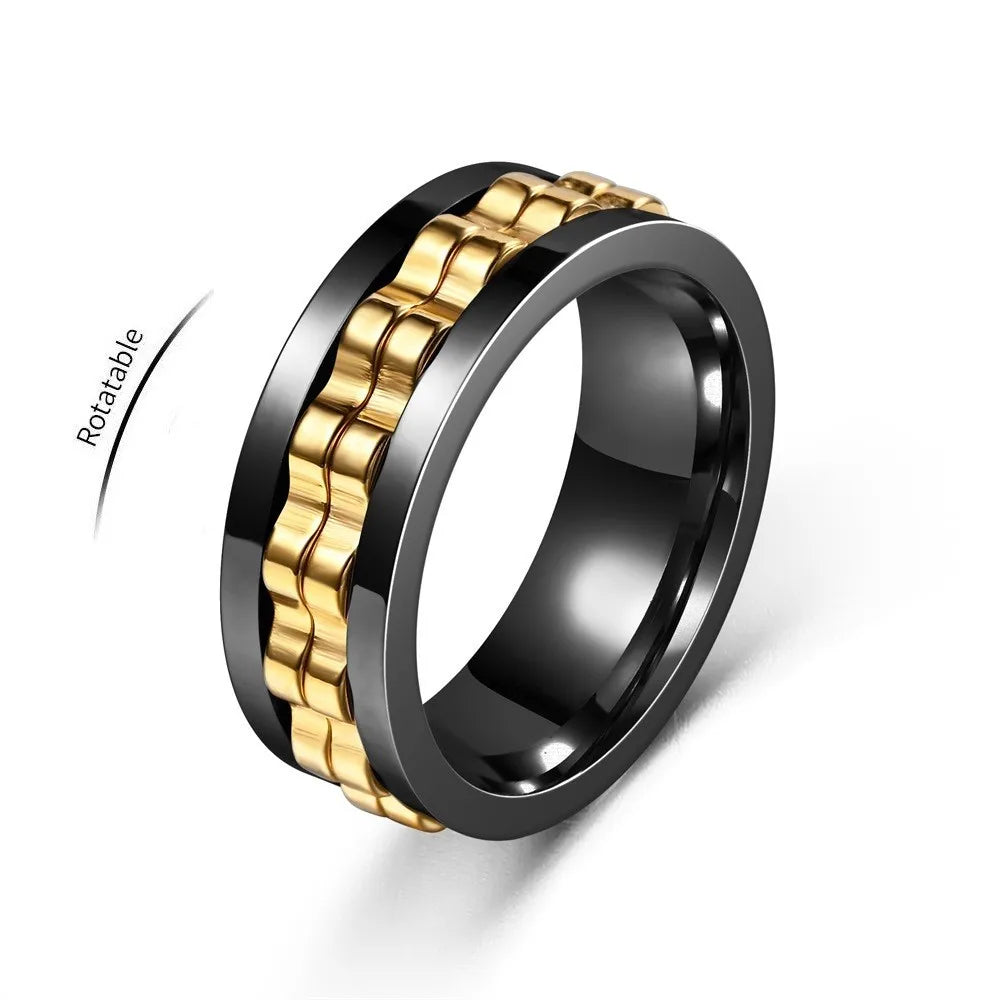 Stainless Steel Spinning Fidget Ring – Rotating Gear Chain Sensory Ring for Men