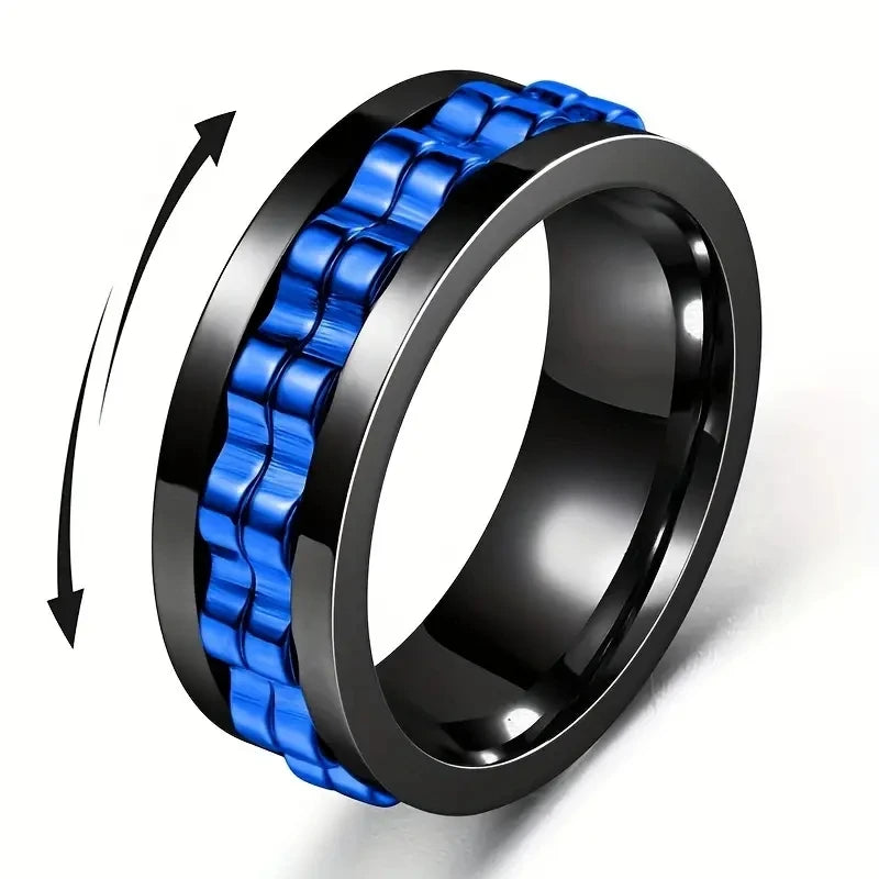 Stainless Steel Spinning Fidget Ring – Rotating Gear Chain Sensory Ring for Men