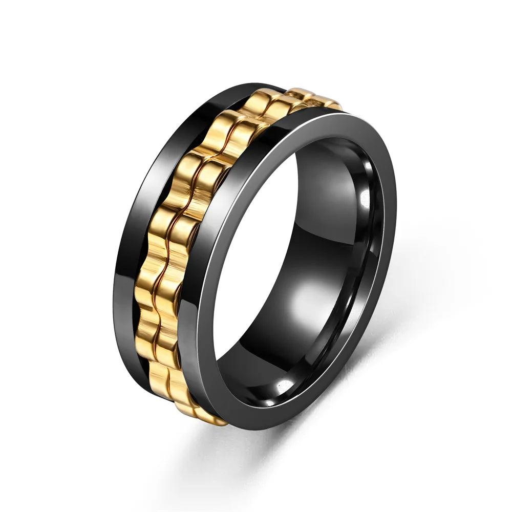 Stainless Steel Spinning Fidget Ring – Rotating Gear Chain Sensory Ring for Men