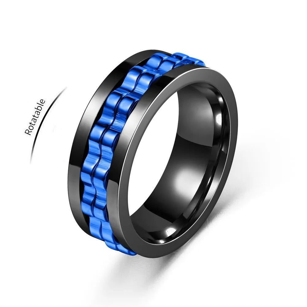 Stainless Steel Spinning Fidget Ring – Rotating Gear Chain Sensory Ring for Men