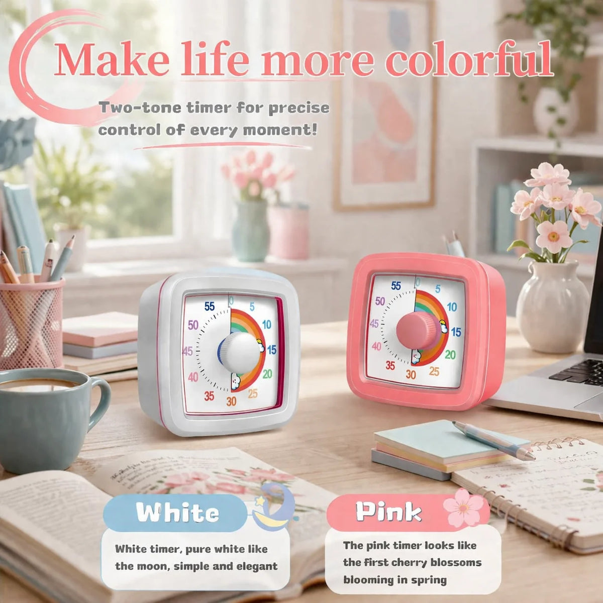 School Visual Timer for Children with Night Light, Digital Stopwatch, Pomodoro Timer for Kitchen and Home Use