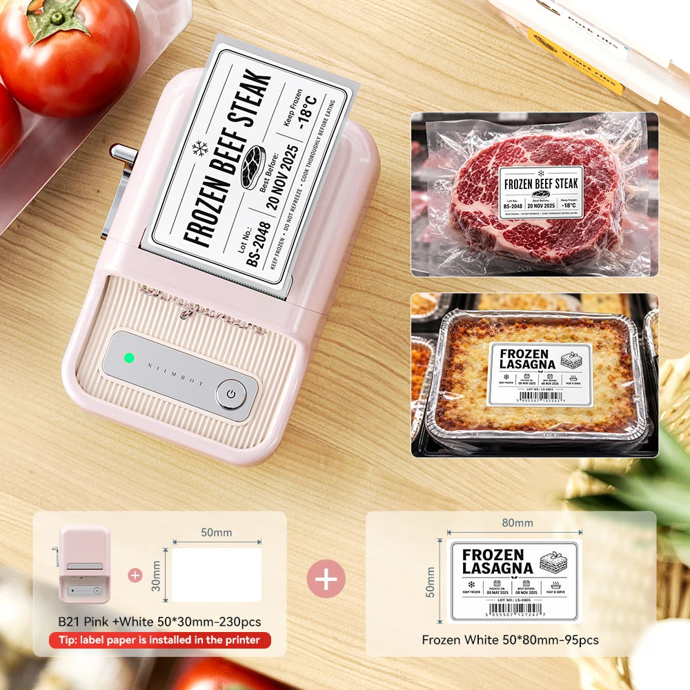Niimbot B1/B21 Wireless Bluetooth Label Maker With Freezer Label for Kitchen Refrigerator Food Storage