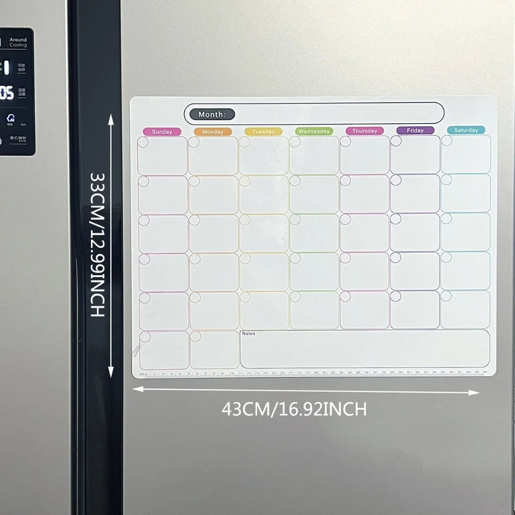 Erasable Monthly And Weekly Schedule Calendar Sticker Flexible Magnetic Refrigerator Sticky Notes Pad PVC Memo Message Board