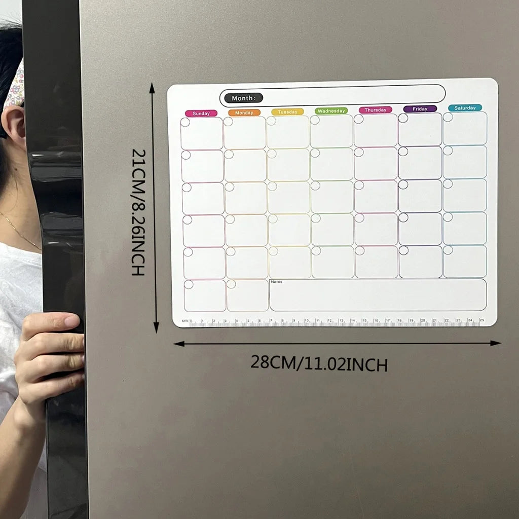 Erasable Monthly And Weekly Schedule Calendar Sticker Flexible Magnetic Refrigerator Sticky Notes Pad PVC Memo Message Board