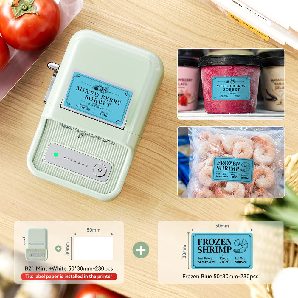 Niimbot B1/B21 Wireless Bluetooth Label Maker With Freezer Label for Kitchen Refrigerator Food Storage