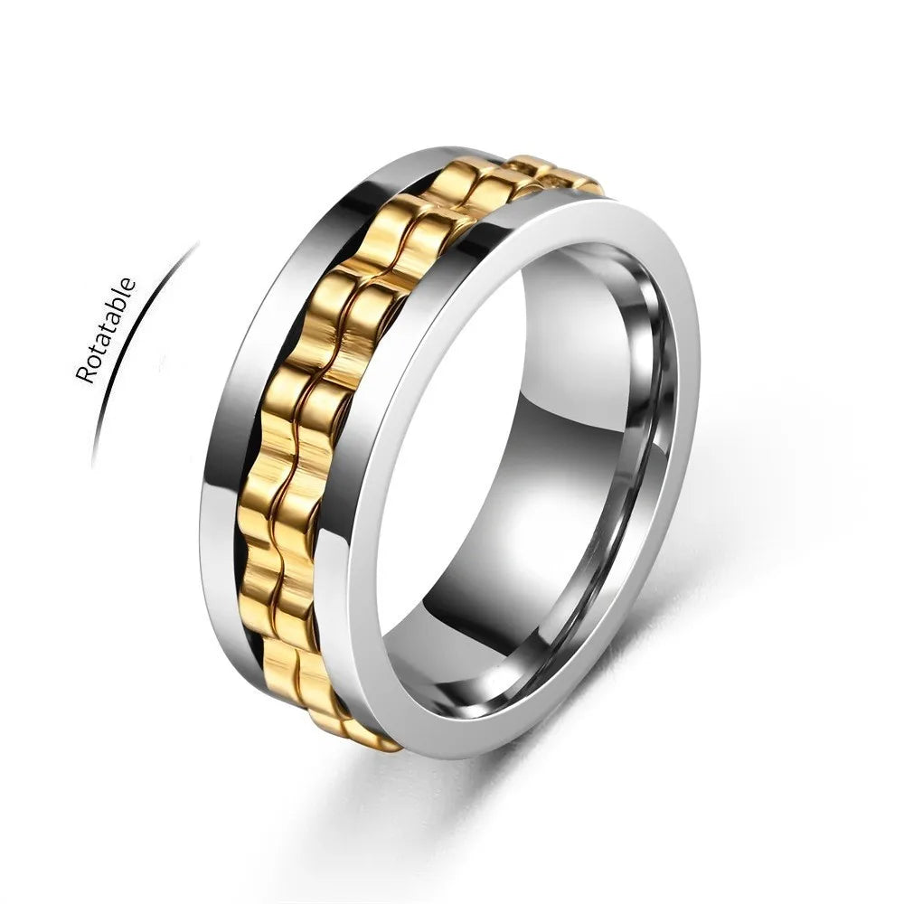 Stainless Steel Spinning Fidget Ring – Rotating Gear Chain Sensory Ring for Men