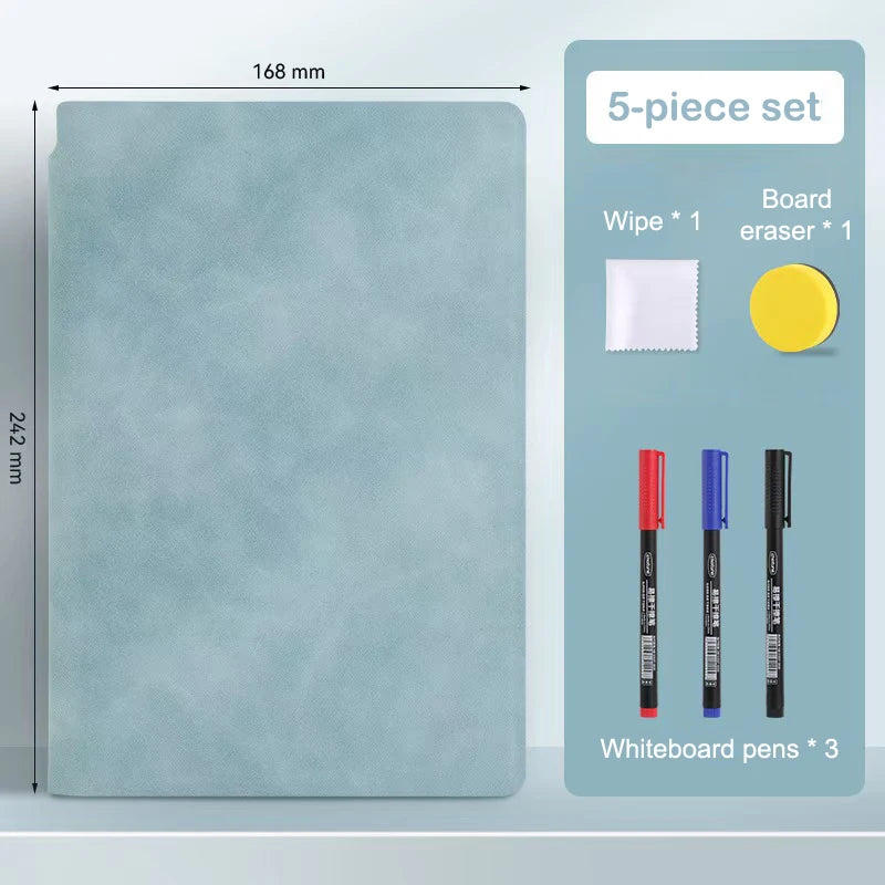 1Pc Reusable Whiteboard Notebook Set With Whiteboard Pen Erasing Cloth Leather Memo Weekly Planner Portable Stylish Office【SMQ】