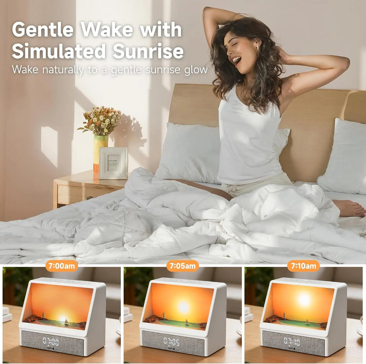 Sunrise Wake-Up Light Alarm Clock – 12 Soothing Sounds & Snooze Function