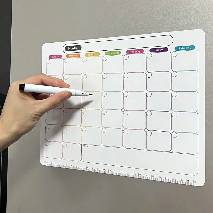 Erasable Monthly And Weekly Schedule Calendar Sticker Flexible Magnetic Refrigerator Sticky Notes Pad PVC Memo Message Board