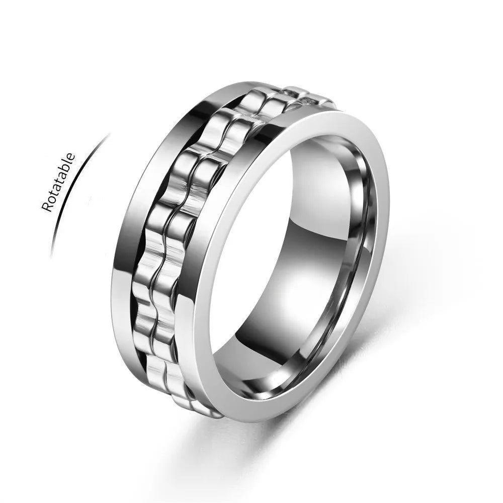 Stainless Steel Spinning Fidget Ring – Rotating Gear Chain Sensory Ring for Men