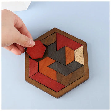Hexagonal Wooden Puzzle – 11-Piece Interlocking Brain Teaser