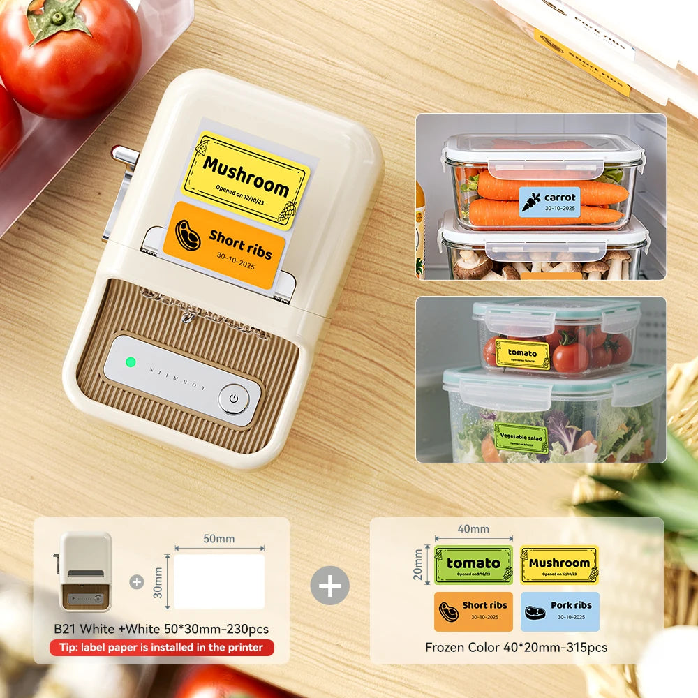 Niimbot B1/B21 Wireless Bluetooth Label Maker With Freezer Label for Kitchen Refrigerator Food Storage