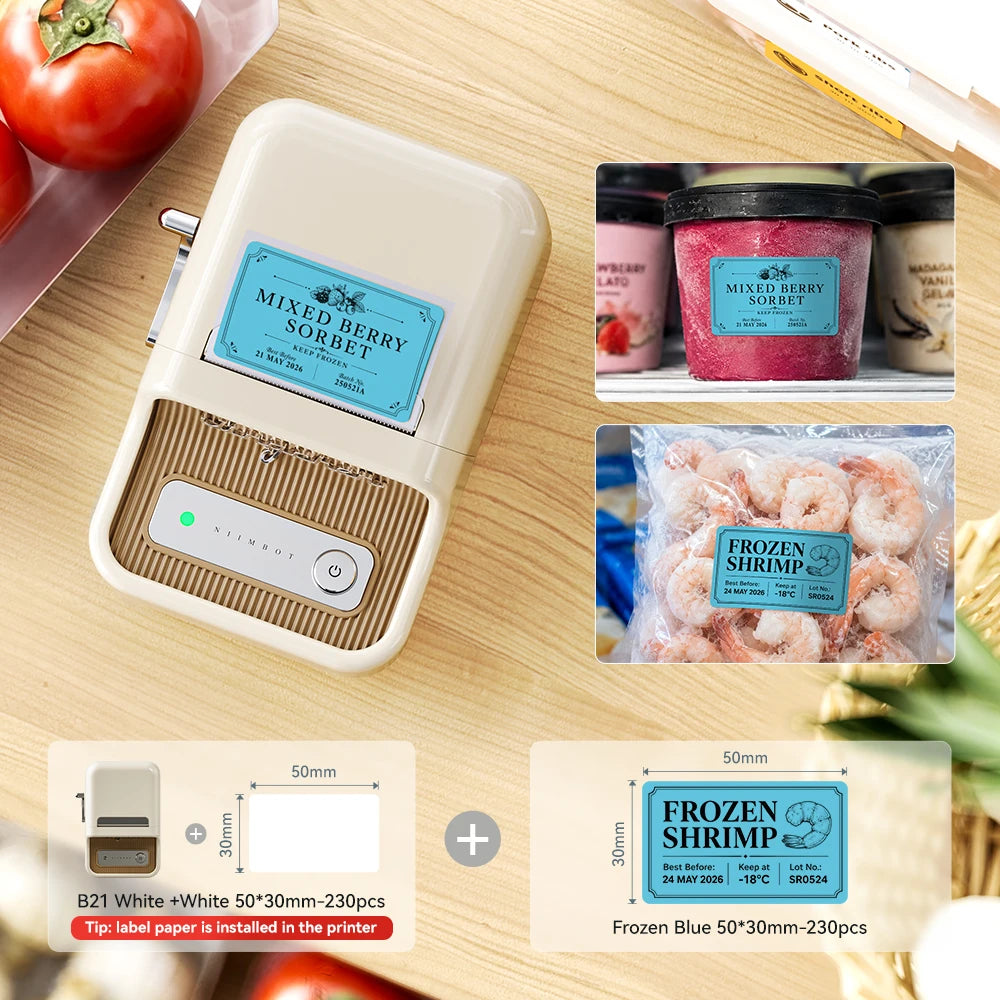 Niimbot B1/B21 Wireless Bluetooth Label Maker With Freezer Label for Kitchen Refrigerator Food Storage