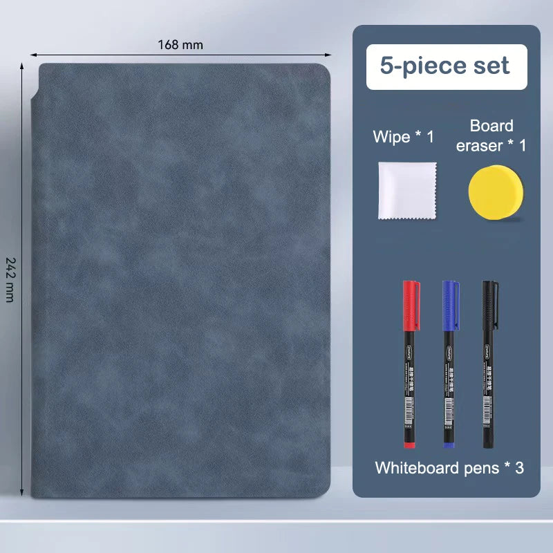 1Pc Reusable Whiteboard Notebook Set With Whiteboard Pen Erasing Cloth Leather Memo Weekly Planner Portable Stylish Office【SMQ】