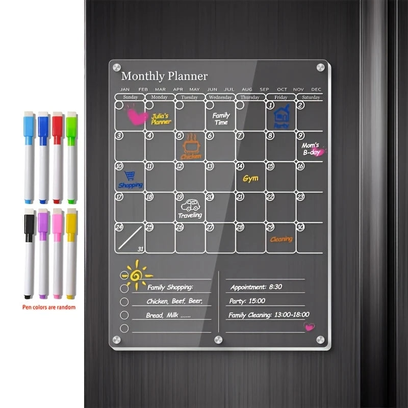 Acrylic Magnetic Calendar for Fridge, Clear Dry Erase Board Calendar for Refrigerator, Vertical Monthly Calendar to Do