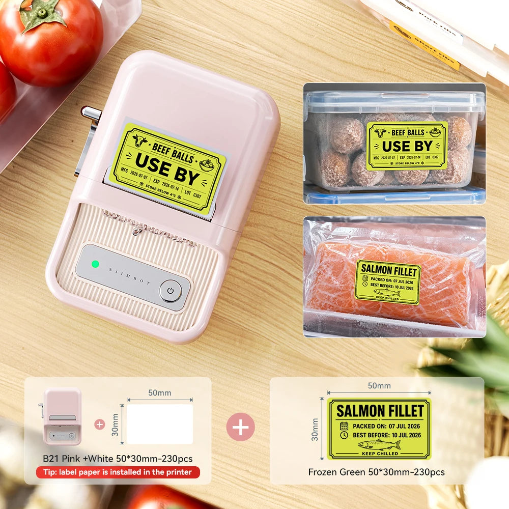 Niimbot B1/B21 Wireless Bluetooth Label Maker With Freezer Label for Kitchen Refrigerator Food Storage