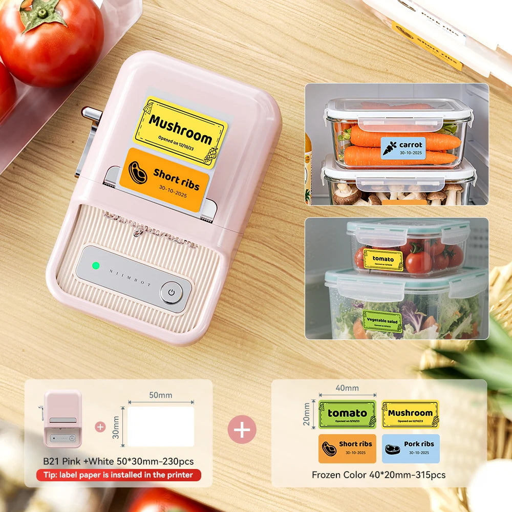 Niimbot B1/B21 Wireless Bluetooth Label Maker With Freezer Label for Kitchen Refrigerator Food Storage