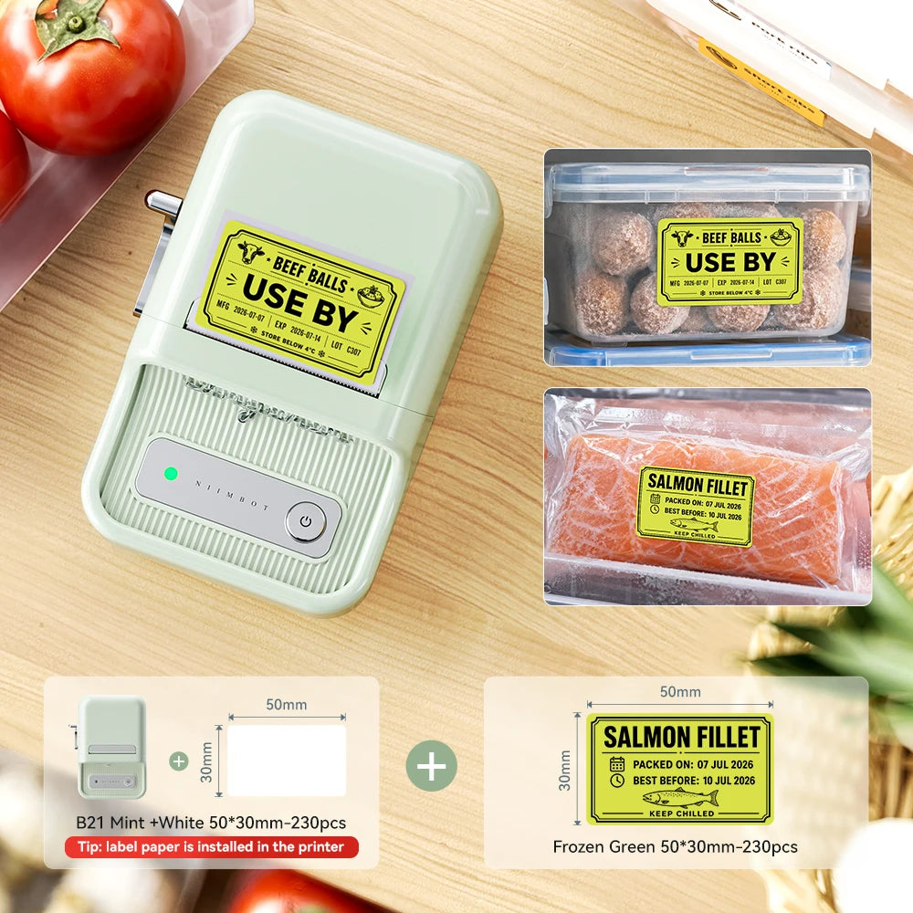 Niimbot B1/B21 Wireless Bluetooth Label Maker With Freezer Label for Kitchen Refrigerator Food Storage