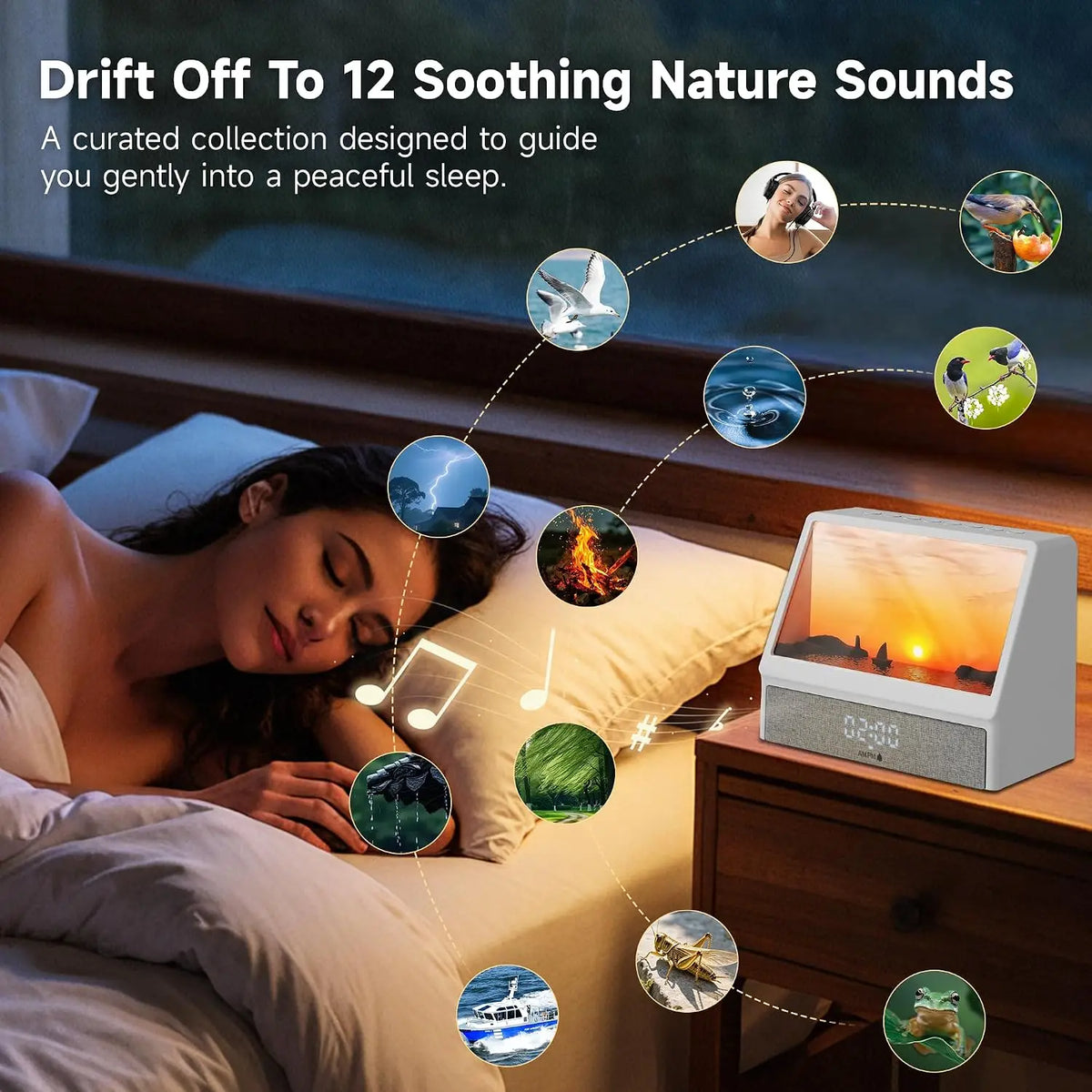 Sunrise Wake-Up Light Alarm Clock – 12 Soothing Sounds & Snooze Function