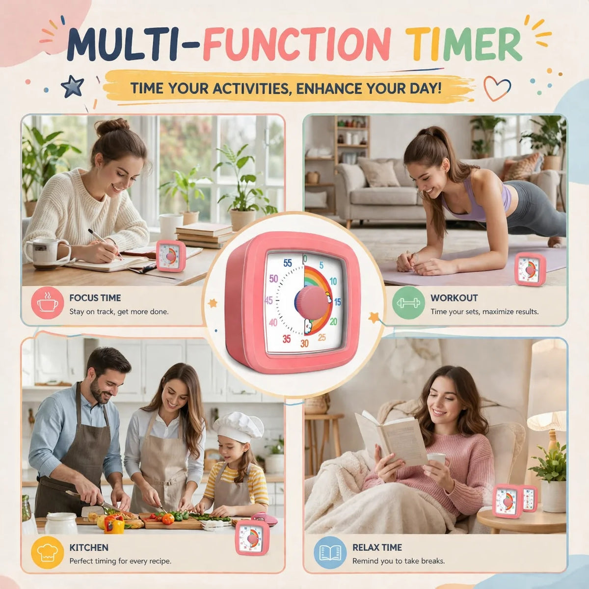 School Visual Timer for Children with Night Light, Digital Stopwatch, Pomodoro Timer for Kitchen and Home Use