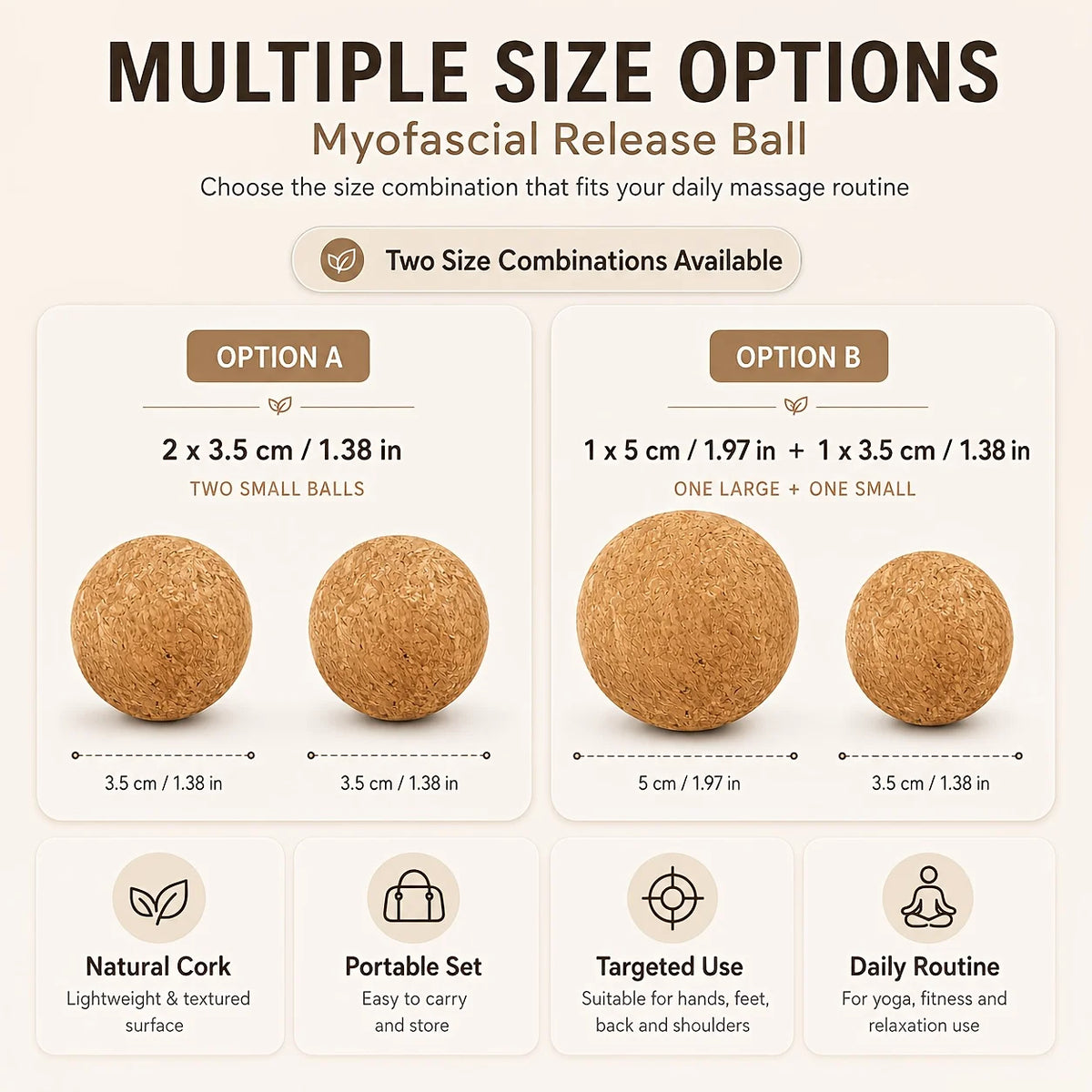 Multi-Size Cork Massage Ball Set – Portable Myofascial Release & Relaxation Balls