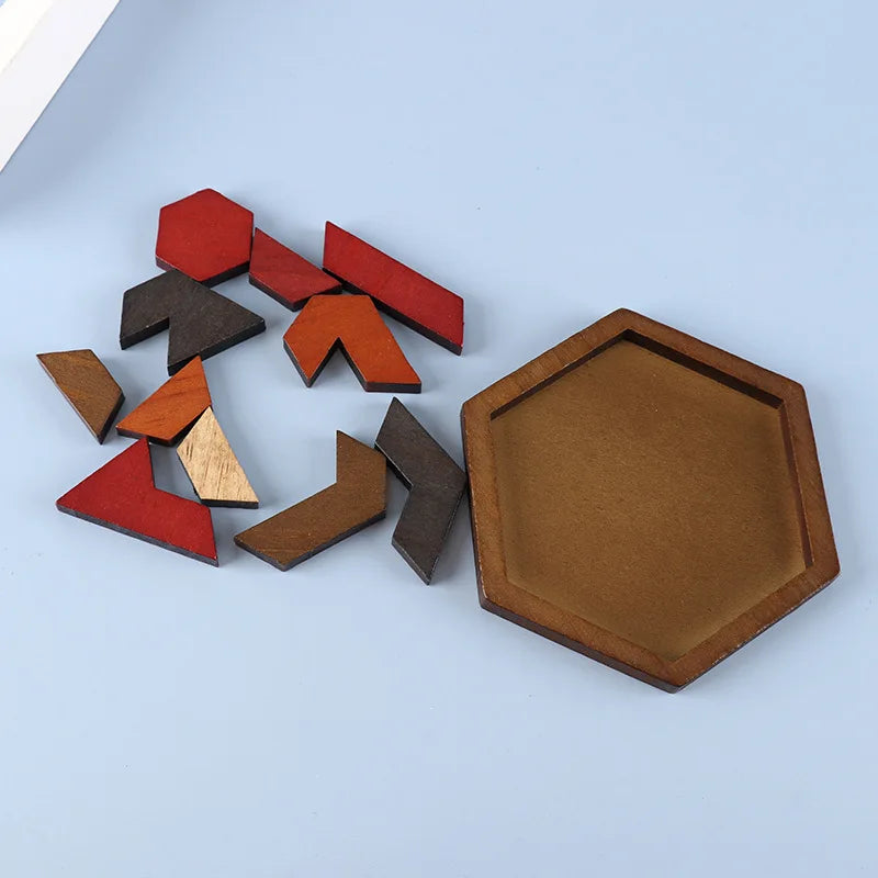 Hexagonal Wooden Puzzle – 11-Piece Interlocking Brain Teaser