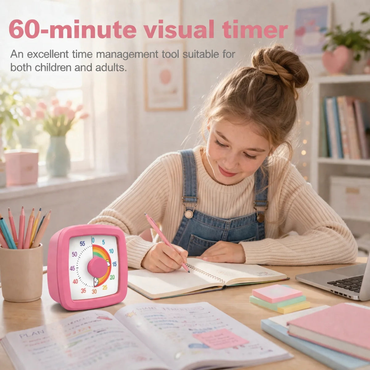 School Visual Timer for Children with Night Light, Digital Stopwatch, Pomodoro Timer for Kitchen and Home Use