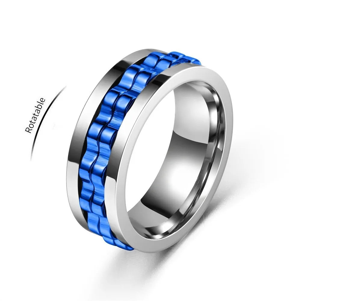 Stainless Steel Spinning Fidget Ring – Rotating Gear Chain Sensory Ring for Men