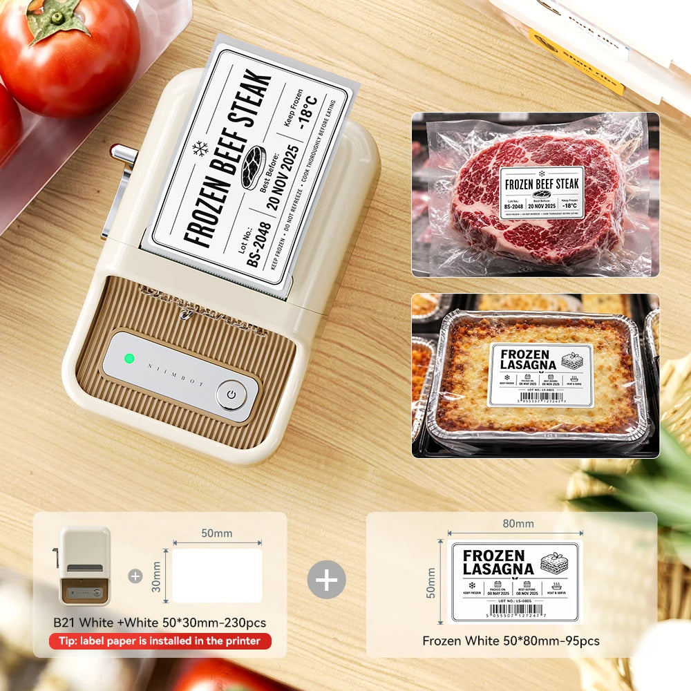 Niimbot B1/B21 Wireless Bluetooth Label Maker With Freezer Label for Kitchen Refrigerator Food Storage