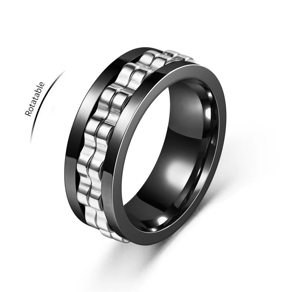 Stainless Steel Spinning Fidget Ring – Rotating Gear Chain Sensory Ring for Men