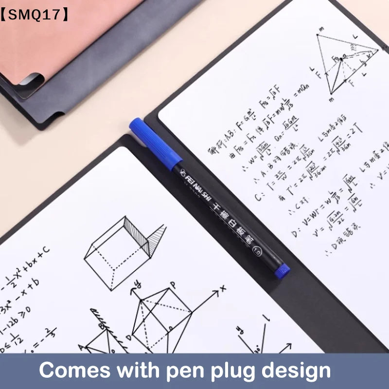1Pc Reusable Whiteboard Notebook Set With Whiteboard Pen Erasing Cloth Leather Memo Weekly Planner Portable Stylish Office【SMQ】