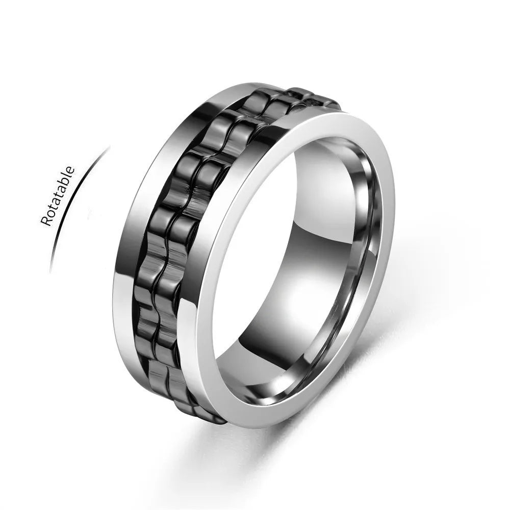 Stainless Steel Spinning Fidget Ring – Rotating Gear Chain Sensory Ring for Men