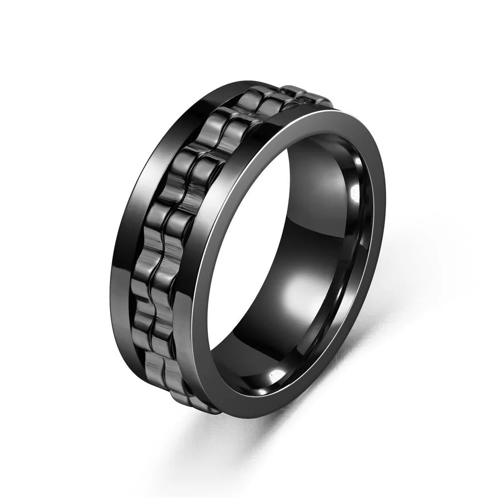 Stainless Steel Spinning Fidget Ring – Rotating Gear Chain Sensory Ring for Men
