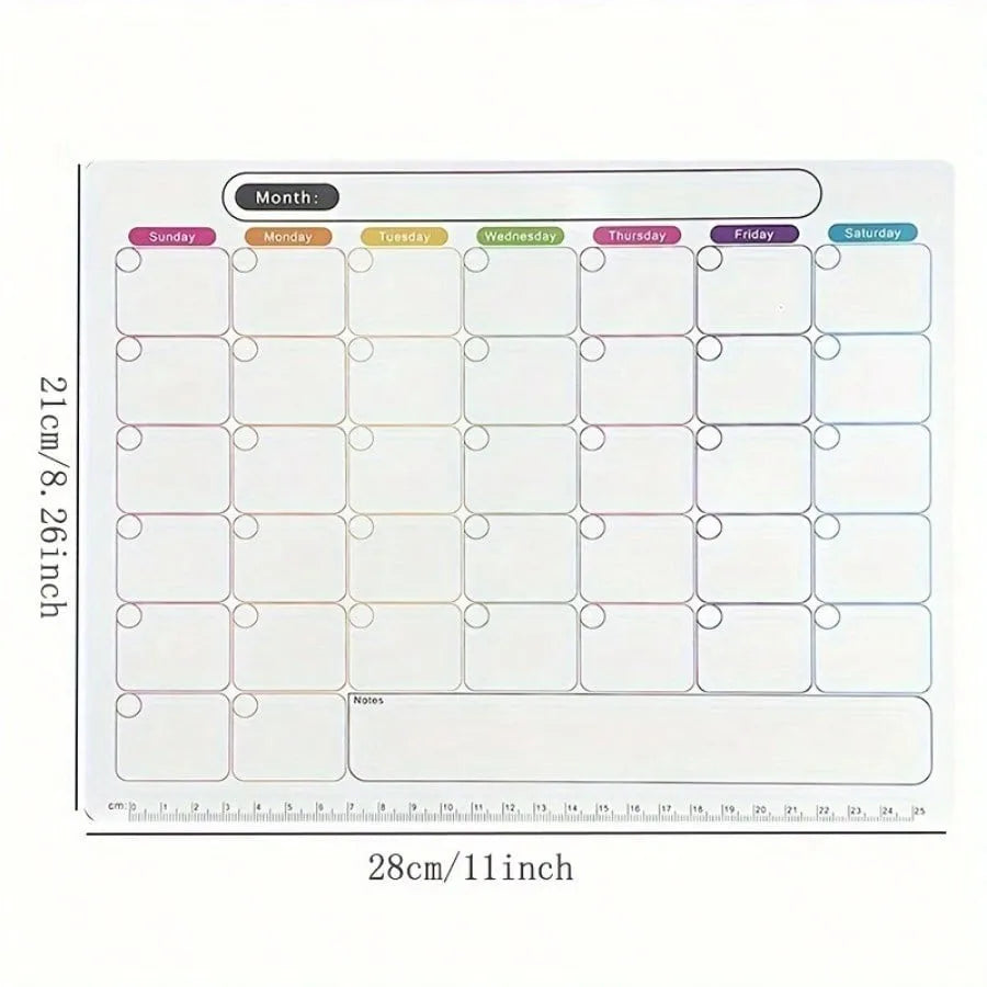 Erasable Monthly And Weekly Schedule Calendar Sticker Flexible Magnetic Refrigerator Sticky Notes Pad PVC Memo Message Board
