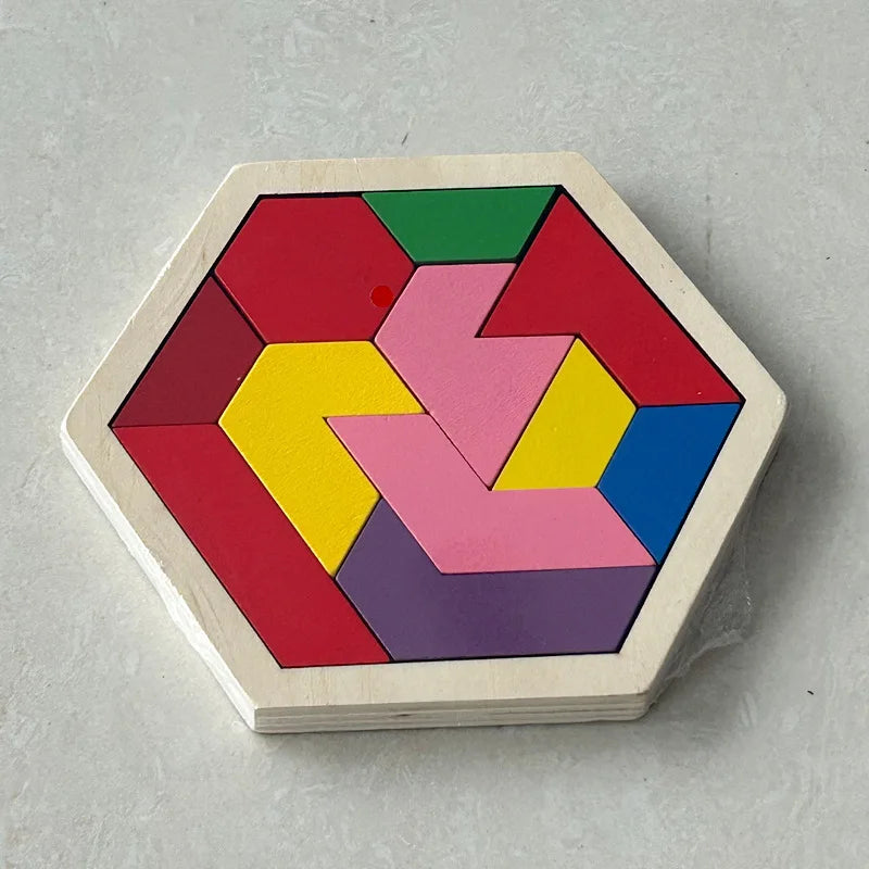 Hexagonal Wooden Puzzle – 11-Piece Interlocking Brain Teaser