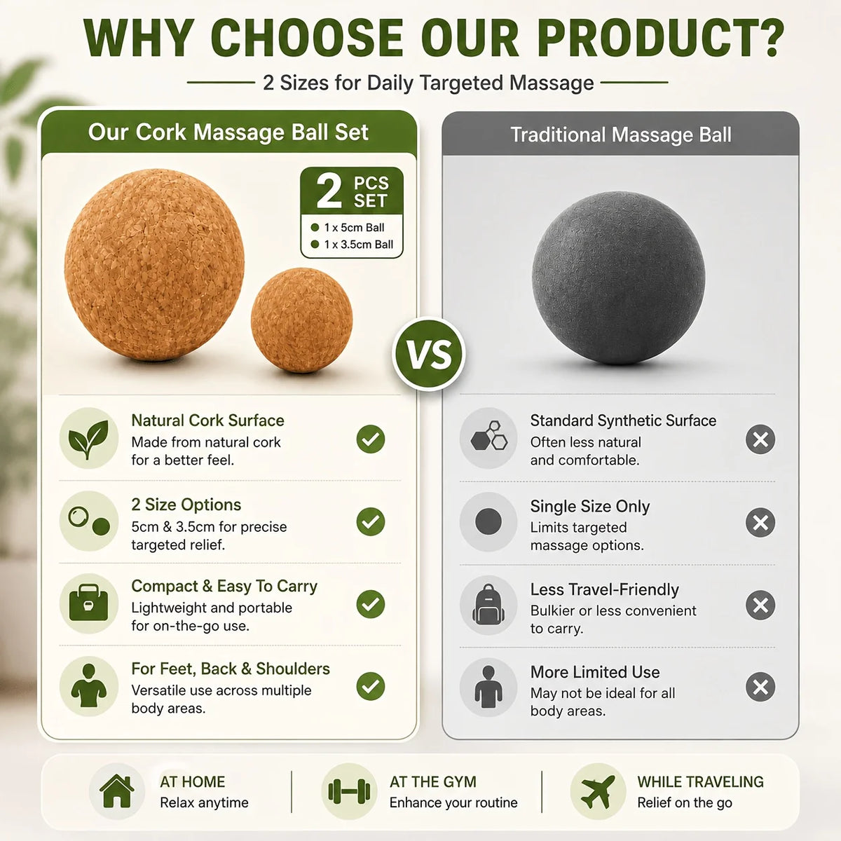 Multi-Size Cork Massage Ball Set – Portable Myofascial Release & Relaxation Balls
