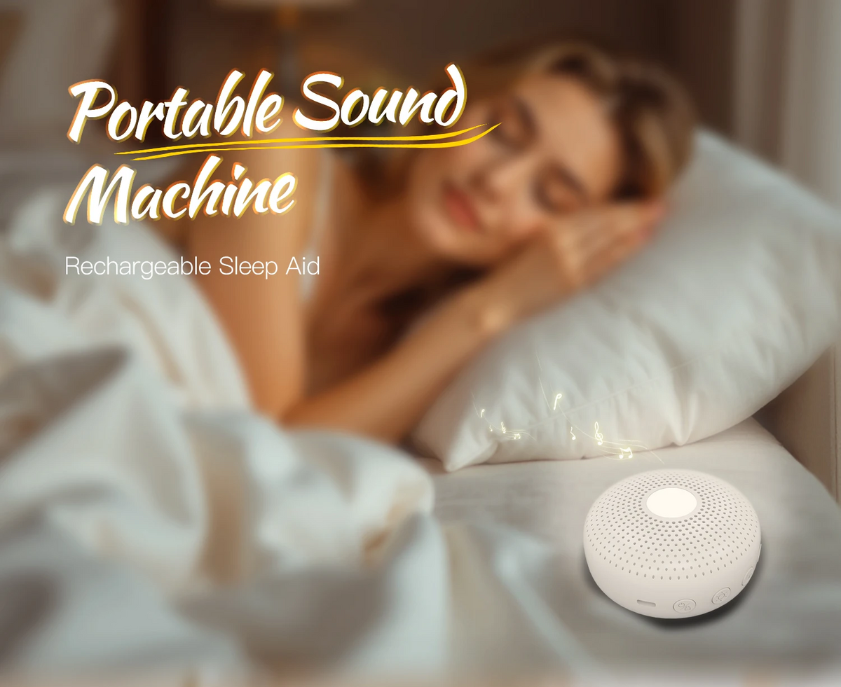 Portable White Noise Machine – 15 Soothing Sounds, Night Light & Rechargeable Design